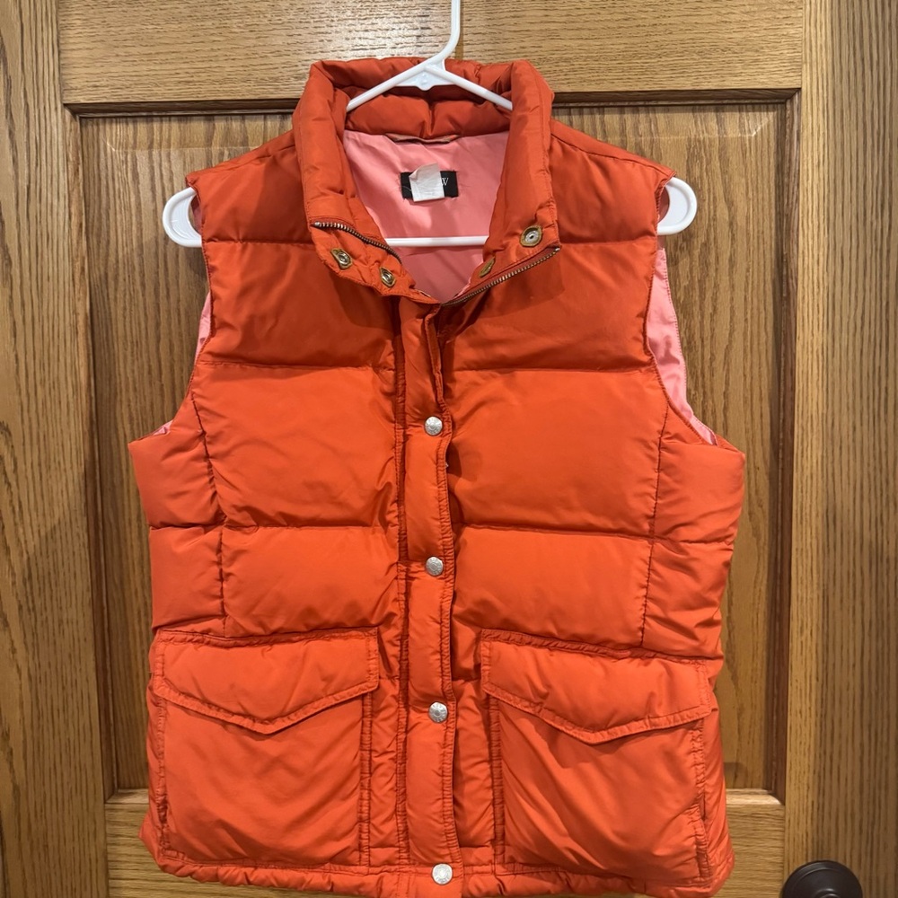 Vintage J.Crew Down Puffer Vest – Orange/Pink Lined, Size M (FA04)